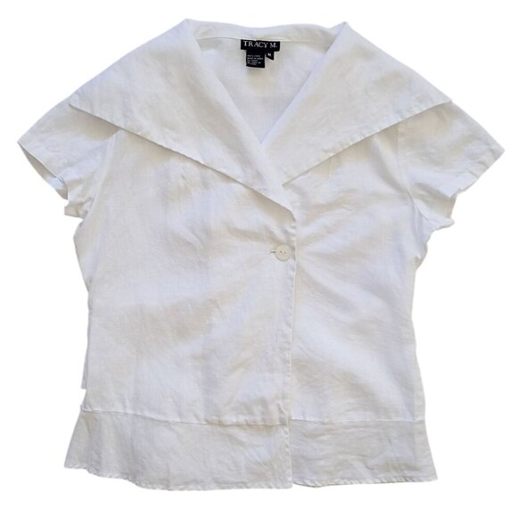 Tracy M. 100% Linen Short Sleeve Button Top Women's Size M Summer Blouse - Picture 8 of 8